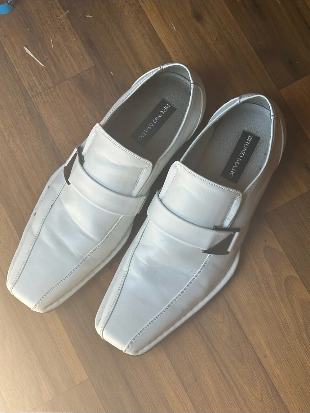 Men's White Slip-On Dress Loafers with Metal Accent